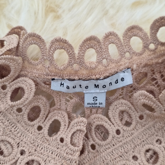 Haute Monde Beige Lace Top Button Down Ladies Small - Picture 2 of 6